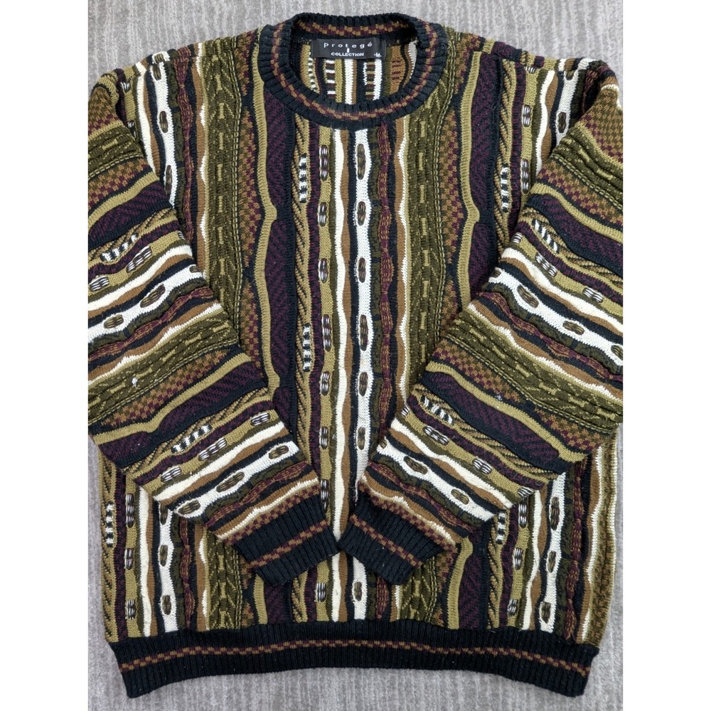 Protege Collection Men's M Sweater Made In USA Coogi Style 90s Hip Hop 3D Knit